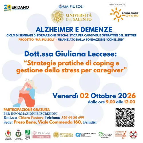 Locandina: ALZHEIMER E DEMENZE: Strategie pratiche di coping e gestione dello stress per caregiver