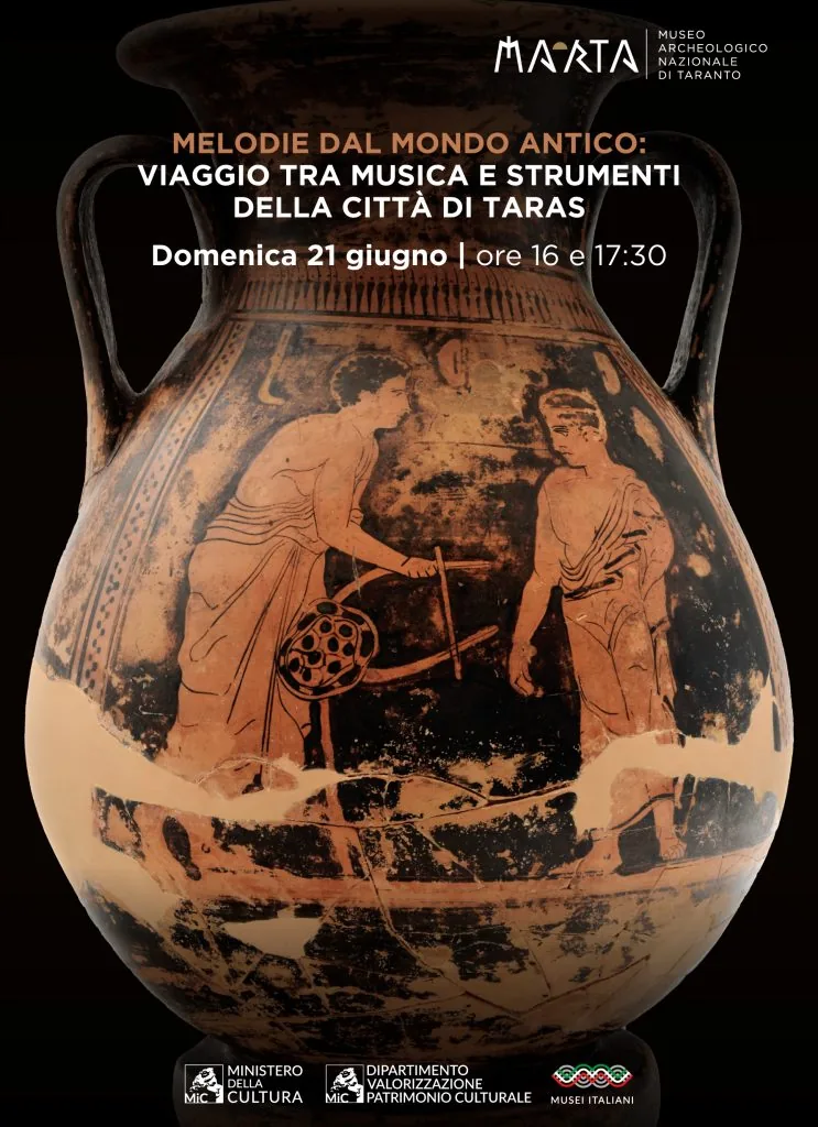 Locandina: Melodie dal mondo antico: viaggio tra musica e strumenti della città di Taras