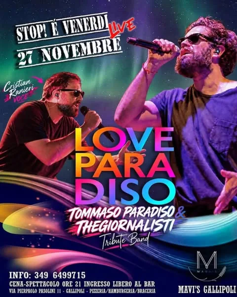 Locandina: love paradiso (tribute Tommaso Paradiso) Mavi's Gallipoli