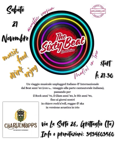 Locandina: The Sixty Beat REVOLUTION acoustic version Mad(e) in Trio #LIVE@Charlie Mopps - Grottaglie (Ta)