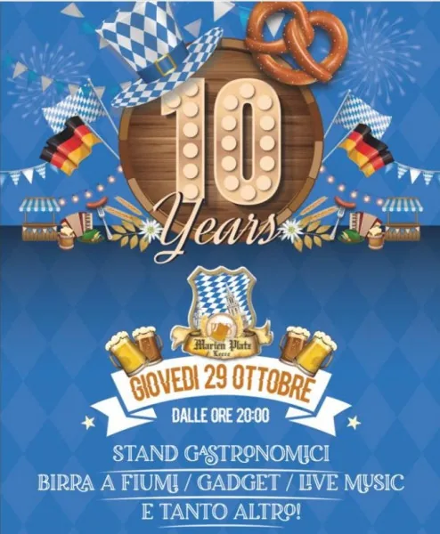 Locandina: Decennale del Marien Platz: festa tra gusto, birra e musica dal vivo