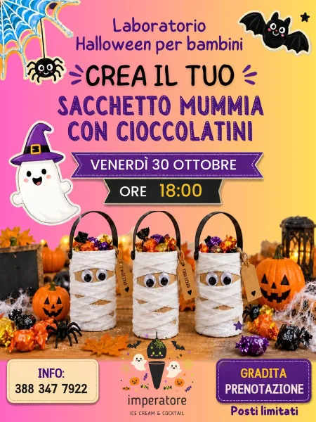 Locandina: Halloween a Misura di Bambino: All’imperatore Arriva il Laboratorio Creativo Crea il Tuo Sacchetto Mummia
