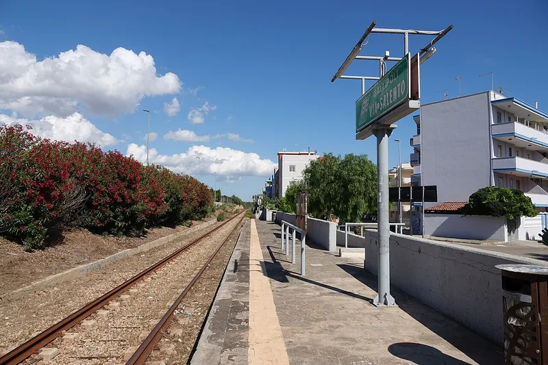 Gallipoli via Salento train station in Gallipoli, Italy.